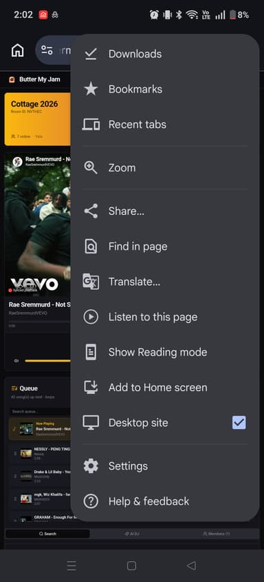 Butter My Jam room creation screen with room name, privacy and control options